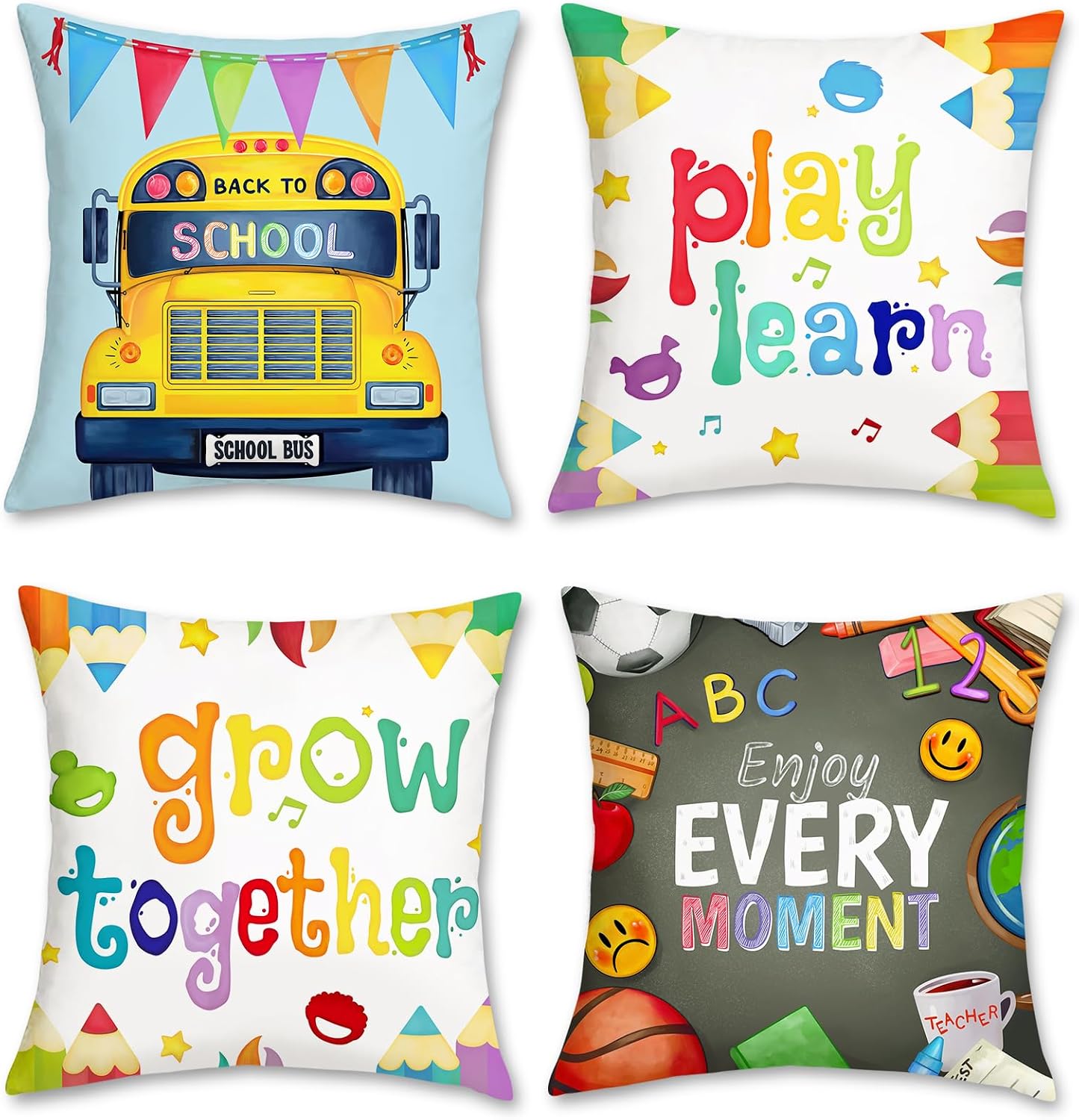 Kids Education Motivation - Lot de 4 Housses de Coussin